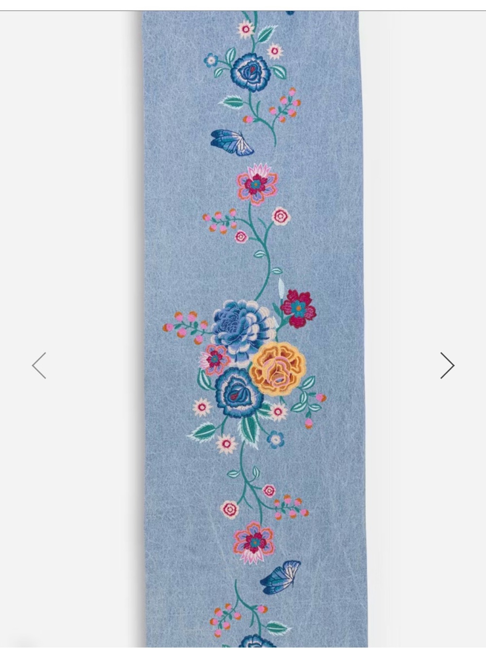 JOHNNY WAS Taymia Embroidered Table Runner | Denim Blue Floral Butterflies - Picture 3 of 6
